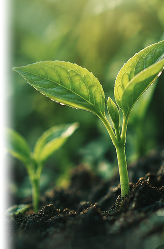 Healthy agricultural seedling emerging from rich organic soil